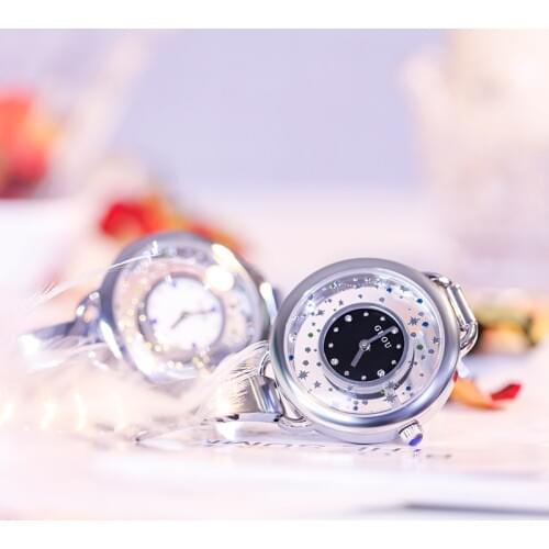 Double round zircon stone dial beautiful star pattern steel thin watchband fashionquarz women watch G66648