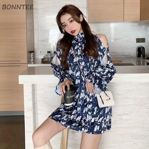Dresses Women Print Off Shoulder Korean Style Chic Trendy Popular Elegant Slim Ulzzang Summer Female Clothing Vestido Feminino