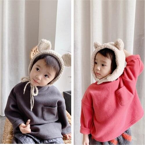 Toddler Girl Winter Clothes 2020 New Arrival Kids Lamb Wool Sweatshirt Korean Solid Thicken Warm Pullovers for Girls Baby Hoodie