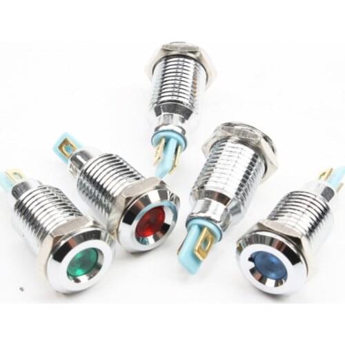 1pcs 10mm Concave head LED Metal Indicator light 10mm waterproof Signal lamp 6V 12V 24V 220v red yellow blue green white