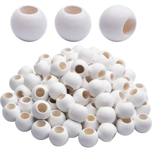 100 Pieces 20mm Large Hole 9 mm Wooden Beads Round Wood Loose Beads Wooden Spacers for DIY Jewelry Making Handmade, White