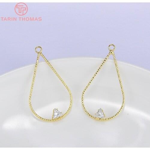 6PCS 35x22MM 24K Gold Color Brass With Zircon Oval Vine Drop Charms Pendant High Quality Diy Jewelry Accessories