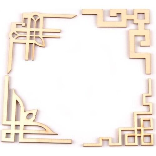 4Pcs 7cm Mixed Handicrafts Lace Corner Wood Slice DIY Crafts Scrapbooking For Wooden Ornaments Corners Handmade Home Decor M1904