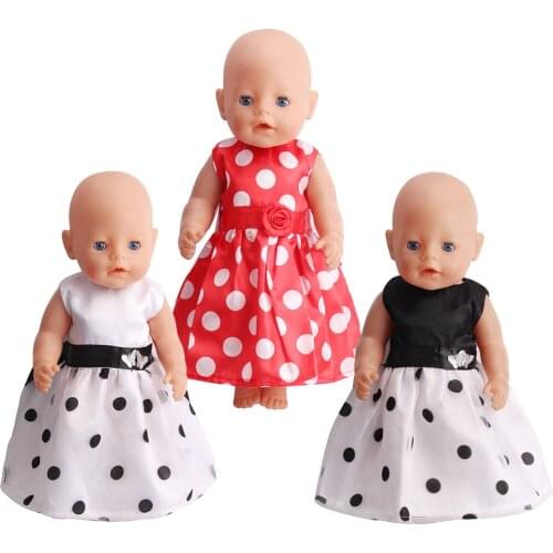 43 Cm Boy American Dolls Skirt Summer Sleeveless Polka-Dot Rose Belt Dress Born Baby Toy Accessories 18 Inch Girls Gift f83