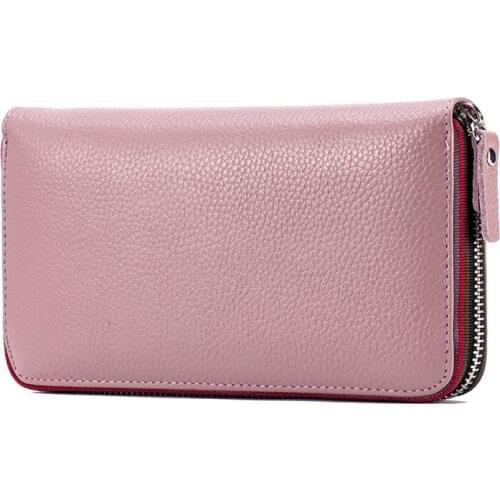 8PCS / LOT RFID Wallet for Women First Layer Cowhide Female Travel Purse Zipper Genuine Leather Long Design Womens Wallet