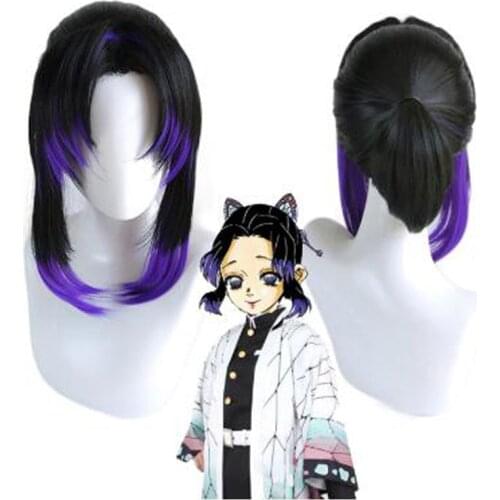 Anime Demon Slayer Kimetsu no Yaiba Kochou Shinobu Wig Cosplay Costume Women Heat Resistant Synthetic Hair Wigs + Wig Cap