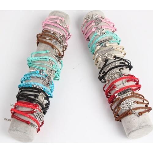 Wholesale large batch of 10 pieces / bag mixed style metal leather personality trend weaving simple unisex bracelet jewelry