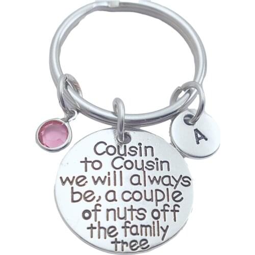 Cousin Family Keychains Creative Initial Letter Monogram Birthstone Keyrings Fashion Jewelry Women Gifts Pendants