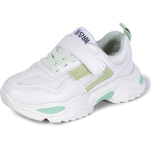 CUZULLAA Kids Patchwork Sports Shoes For Girls Breathable Air Mesh Fashion Sneakers Children Hook & Loop Casual Shoes Size 27-37