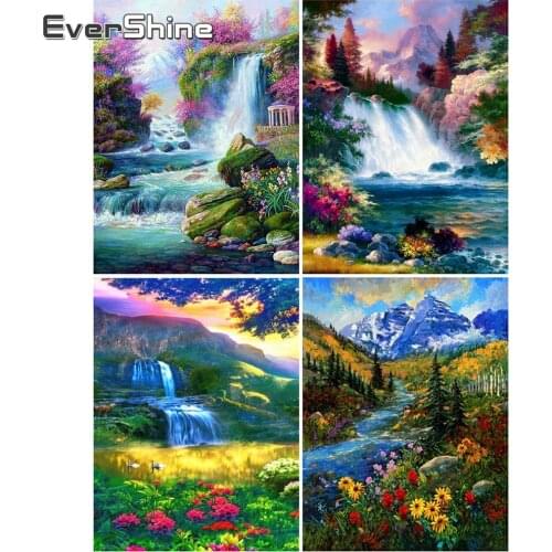 EverShine DIY Diamond Painting Landscape Diamond Embroidery Full Square Waterfall Picture Rhinestones Mosaic Flower Home Decor