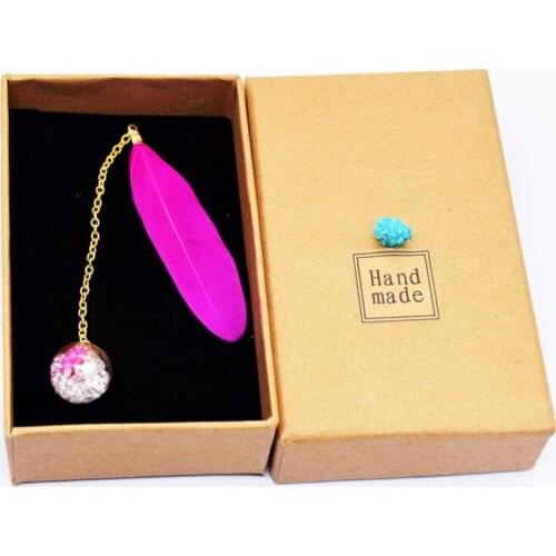 Goose feather bookmark real feather small gift with dried flower glass ball eternal flower boxed holiday birthday gift student g