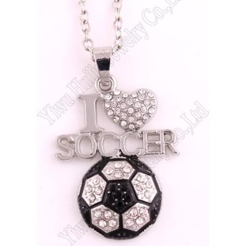 Best-Selling antique sliver plated I LOVE SOCCER pendant necklace link chain