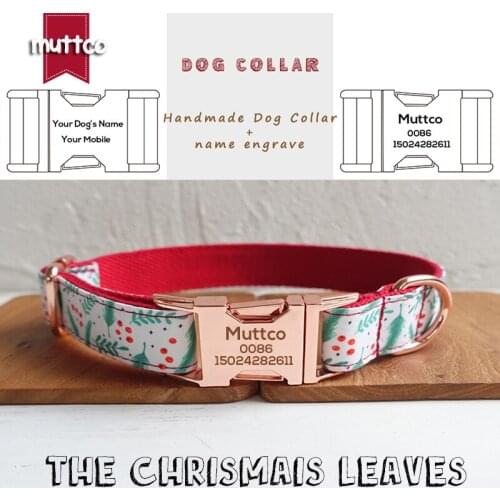 MUTTCO individual customized pet supplies THE CHRISTMAIS LEAVES resistance to bite collar leash puppy accessory 5 size UDC096M