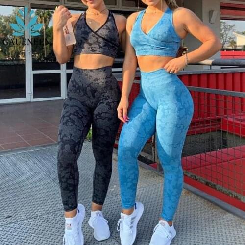 GAUENEEN Camo Seamless Yoga Set Women Workout Clothes Sports Bra Scrunch Butt Booty Leggings Fitness Gym Clothing Sportswear
