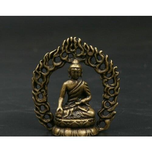 38mm Chinese Bronze Buddhism Flammule Shakyamuni Amitabha Buddha Statue Pendant