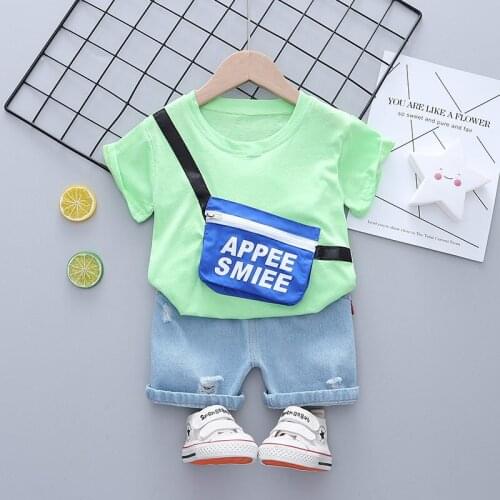 Kids Clothes Suit Summer Children Boy Girl With Bag T Shirt Shorts 2Pcs/sets Baby Toddler Clothing Infant Sportswear 0-5 Years