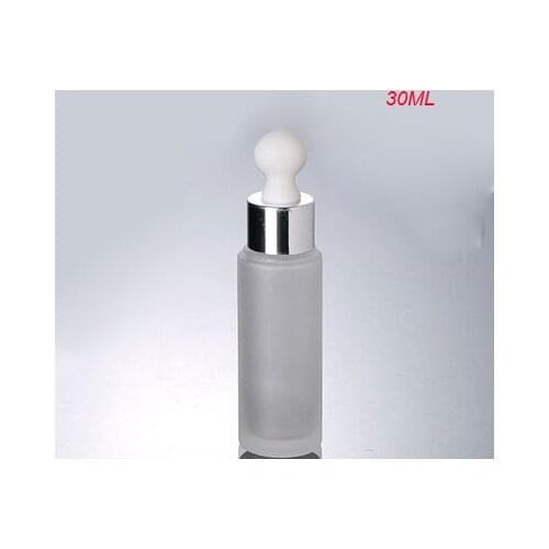 30ML frosted glass dropper glass bottle withshiny silver collar &white top lotion bottle glass bottle Cosmetic Packaging