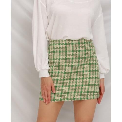 High Waist Sexy Mini Skirt Women Clothes Retro Plaid Zipper Woolen Cloth Elegant A-line Skirts Casual Party Skirt