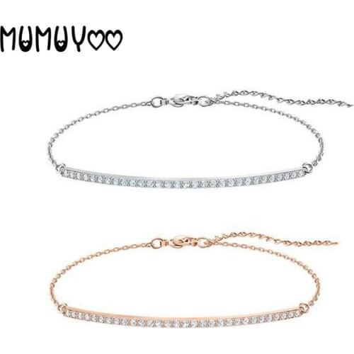 SWA Fashion Jewelry High Quality Simple One Word Crystal Bracelet Female Elegant Crystal Bracelet Romantic Birthday Gift
