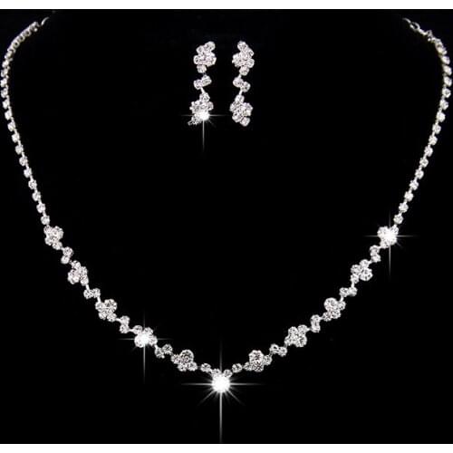 Fashion Shiny Rhinestone Necklace Jewelry Set Luxury Wedding Bridal Jewelry Set for Women Necklace Earring Set LXH