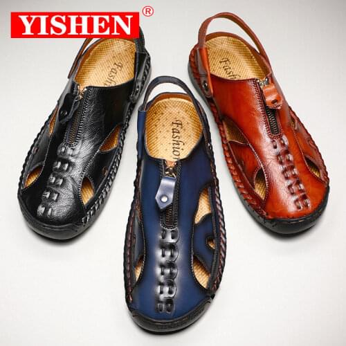 YISHEN Genuine Leather Men Shoes Summer New Large Size Comfortable Fashion Outdoor Slippers Mens Casual Sandals Plus Size 38-48