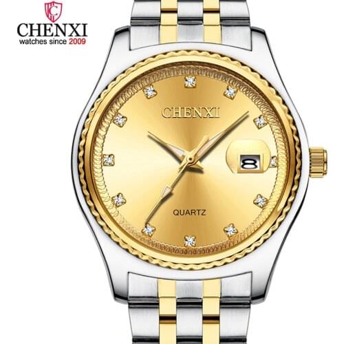 Classic CHENXI Men Watch Silver Between Gold Luxury Rhinestone Lovers Gold Wristwatch Nail Strap Retro Man Women Business Watch