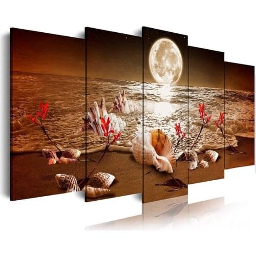 5 pieces Beach shell moon seascape scenery full square drill 5D diamond painting cross stitch kit inlaid rhinestone embroidery