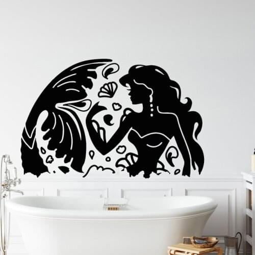 Mermaid Wall Sticker Fairy Tale Vinyl Decal Myth Girl Marine Bathroom Wall Decor Bathtub Decoration Waterproof Removable