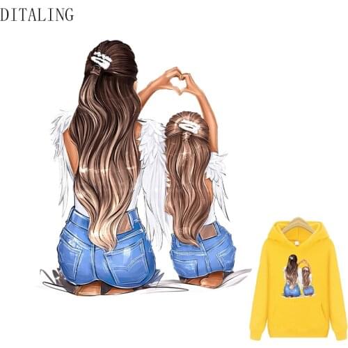 Angel Girl Patch On Clothes Mom Thermo-Sticker Iron-On Transfers For Clothing DIY Parent-Child T-Shirt Patch Applique On Clothes