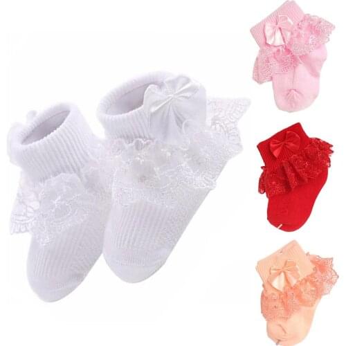 Baby Girls Socks With Bow Tie Lace Ruffle Princess Cotton Sock With Ribbons Multi Colors Gray Red Black Pink White Princes Socks