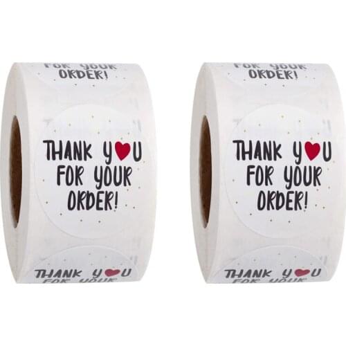 New 1000Pcs Round Thank You for Your Order Sticker Heart Thanks for Shopping Small Shop Local Handmade Sticker White Labels Stic