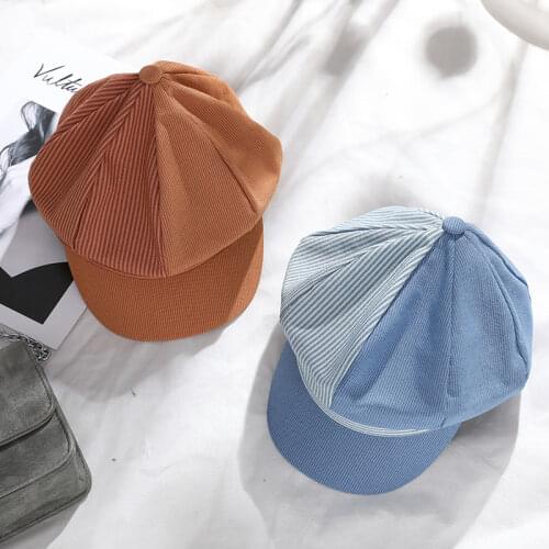 Autumn Female Cotton Berets Winter Octagonal Beret Caps Stripe Stylish Artist Painter Newsboy Hats Blue Grey Beret Hats