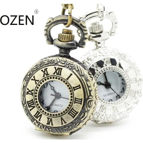 OZEN(3017)12 pcs/lot Vintage Antique Mini Roman Numeral Round Pocket Watch Necklaces pendant.birthday party promotion gift