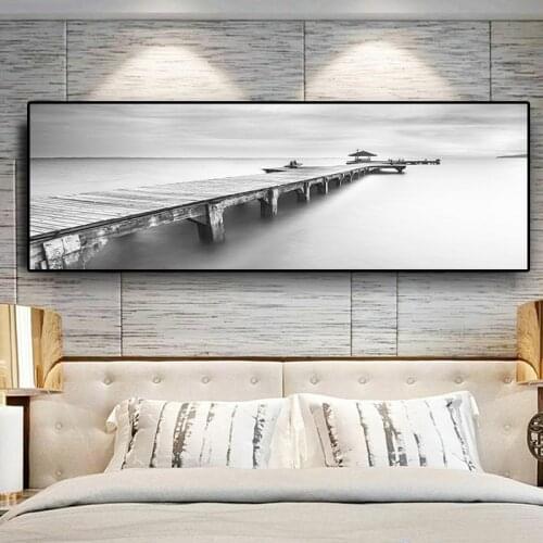 Black and White Bridge Landscape Posters and Prints Canvas Painting Mediterran Scandinavian Wall Art Picture for Living Room