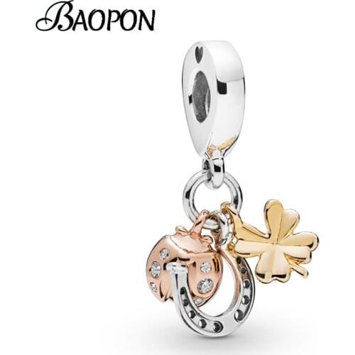 2Pcs/Lot Horseshoe & Ladybug Charms Pendant Fits Original Brand Bracelets Necklaces for Women Jewelry Making Accessories