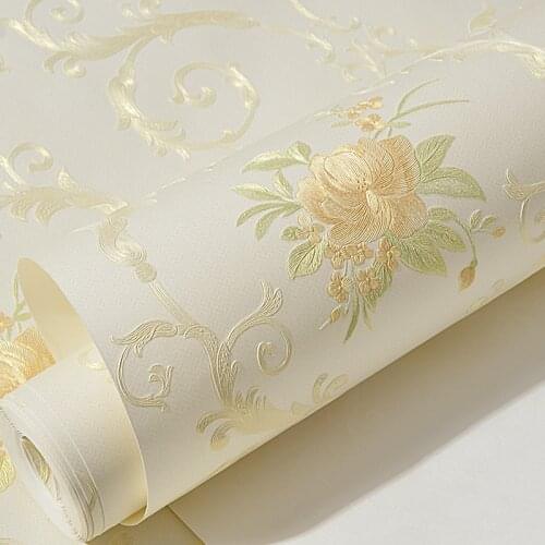 Beige wallpaper rolls home decoration non woven wall papers self adhesive foral 3d wallpapers for girls room wall decor