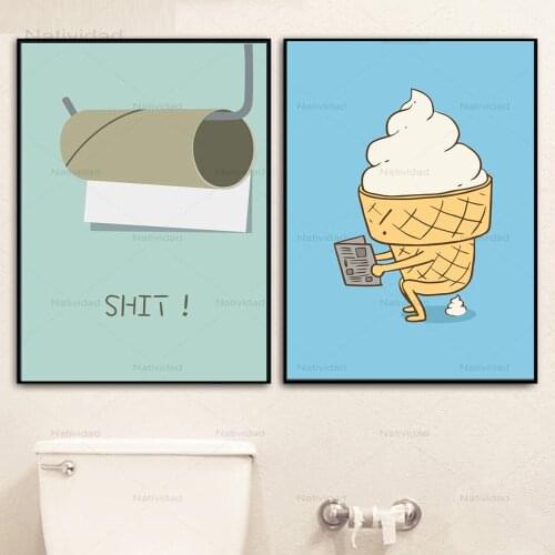 Funny Toilet Pictures Ice Cream Wall Art Poster and Prints Nordic Canvas Painting for Washing Room Home Decoration No Frame
