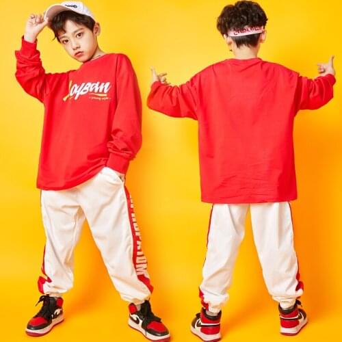 Red Jazz Dance Costumes For Boys Street Dance Practice Wear Fashion Hip Hop Rave Outfit Kids Stage Performance Clothing DC3204