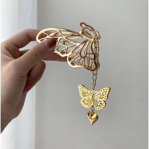 2020 Gold Color Vintage Long Tassel Butterfly Metal Hair Claw Love Pendant Crab Clips for Women Party Accessories Jewelry