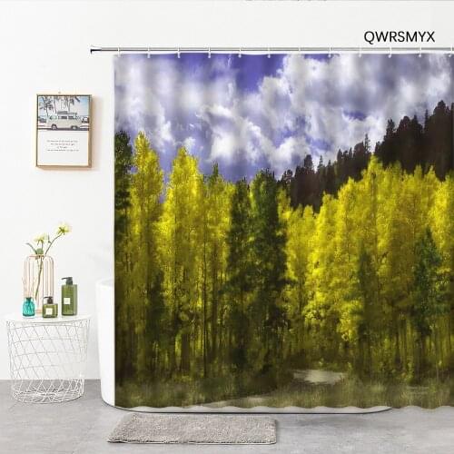 Forest Landscape Shower Curtains Hooks And Toilet Mat 3-Piece Sets Anti-Slip Water Absorption mats Bath Decor Bathroom Products