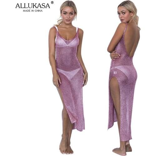 Allukasa Womens Sexy Beach Cover-up Swimsuit Covers up Bathing Suit Summer Beach Wear Knitting Swimwear Mesh Beach Dress Tunic