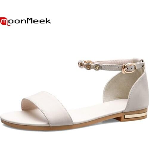 MoonMeek large size 34-46 summer sandals women buckle genuine leather shoes women casual flat with ladies shoes women sandals