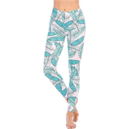 Zohra Sexy Banana Leaf Printed Fitness Fashion Slim High Waist Leggings Woman Pants