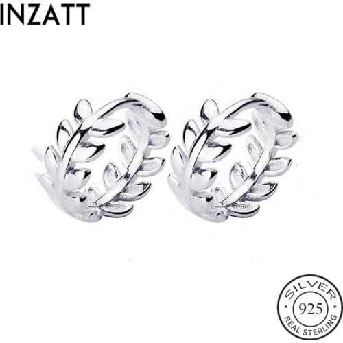 INZATT Real 925 Sterling Silver Geometric plant Round Hoop Earrings For Fashion Women Party Fine Jewelry Minimalist Accessories