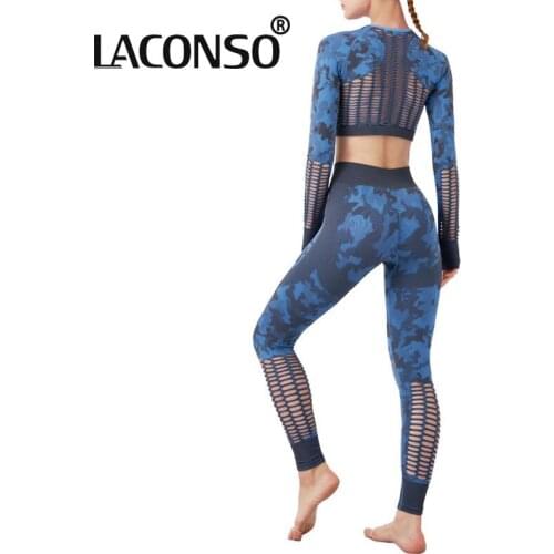 LACONSO Womens Set Clothing Suit For Female Sports Fitness Yoga Gym Leggings 2 Two Pieces Short Bra Summer Outfit Tights Sleeve