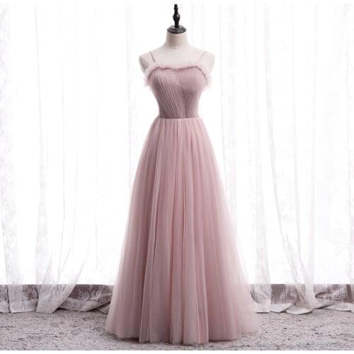 Bespoke Occasion Dresses Illusion Strapless Sleeveless Spaghetti Strap Pleat Luxury Pink Tulle Women Formal Evening Gown HB242