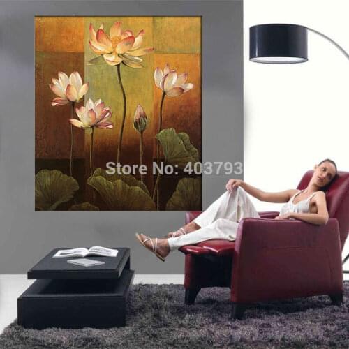 1Pcs/Lot Pure Lotus Flower Painting Canvas Wall Art Picture For Living Room Canvas Hand Painted Modern Abstract Oil Painting