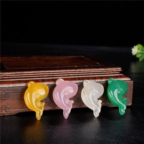 1PC Natural Green Chalcedony Dolphin Jade Pendant Necklace Hand-Carved Chinese Agate Fashion Charm Jewelry Amulet Men Women Gift