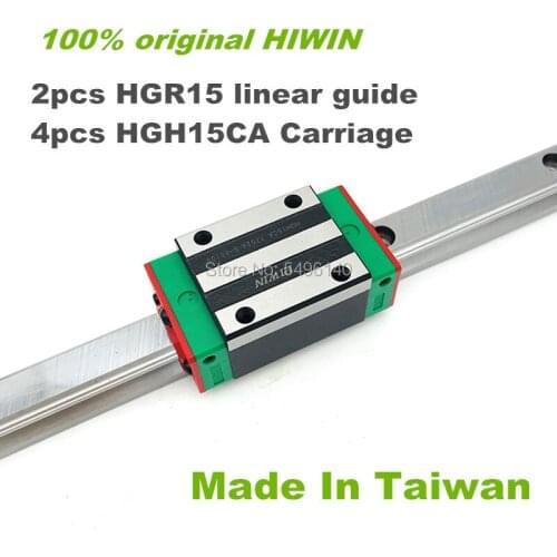 100% HIWIN linear guide rail 2pcs HGR15 350 400 500 600 800mm linear guide with 4 pcs HGH15CA linear block carriage CNC parts