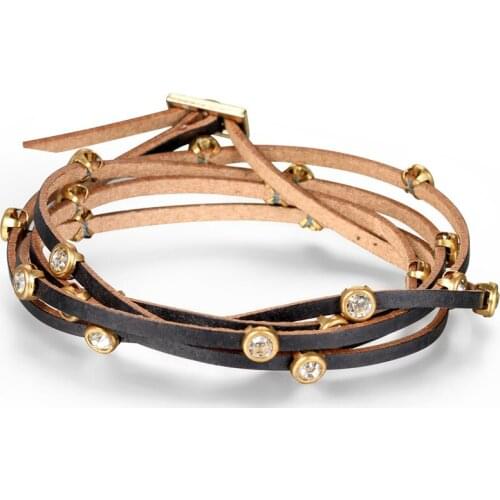 2020 Fashion Rhinestone Wrap Leather Bracelets Multilayer Winding Leather Women Bracelet Vintage ladies Brown pulseiras de couro